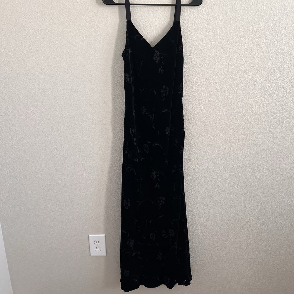 Sz 8 Black Velvet Burnout Dress Y2K Silk Blend Maxi NWT Lined Banana Republic - Picture 3 of 8